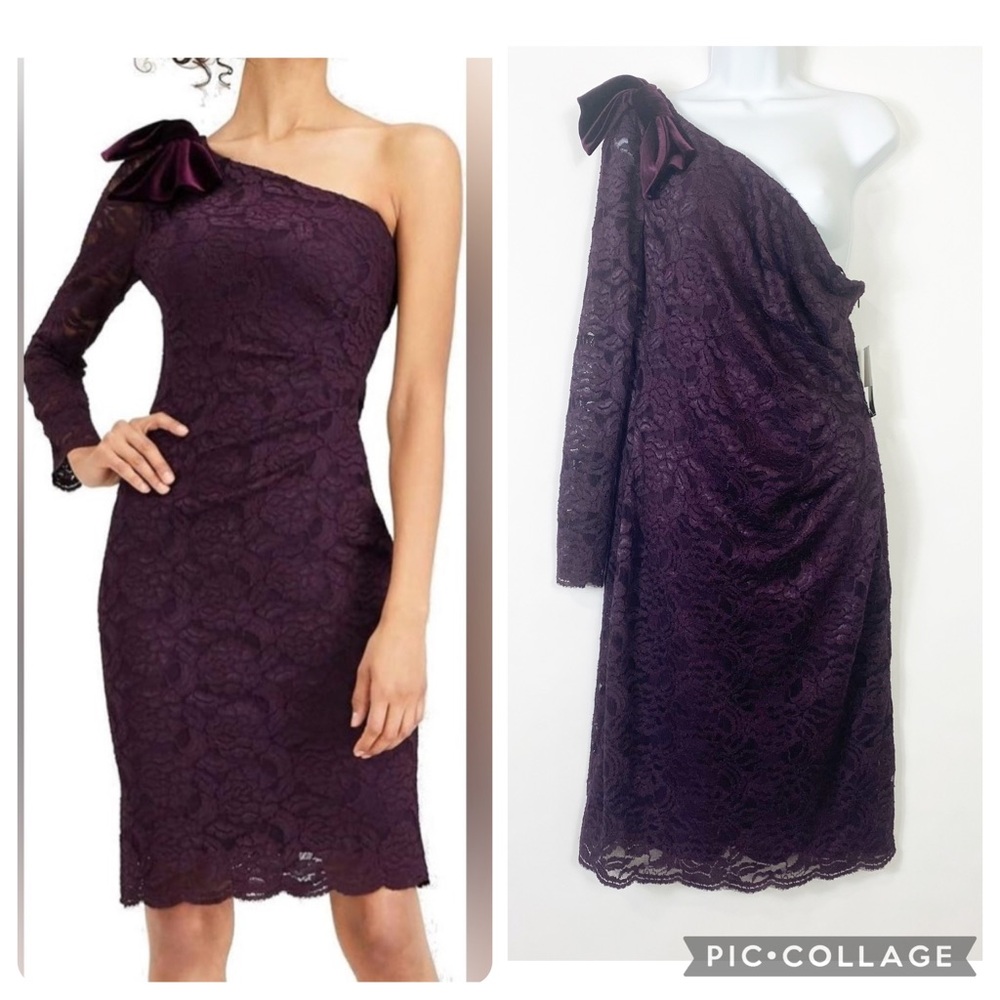Jessica Howard Purple  Sheath Dress Lace Cocktail Elegant Party Wedding Sz16